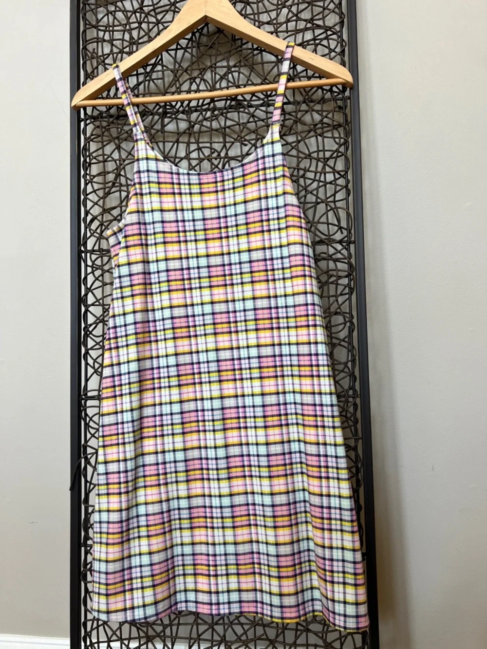 Justice Y2K Plaid Mini Dress+ White Tee Bundle Yellow Pink Green 2 pc Girls 14